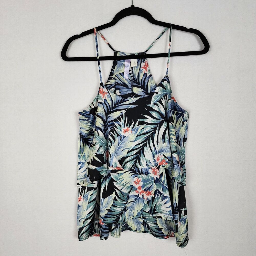 Francesca Alya Tropical Palm Floral Silky Top Layered Women’s Size S